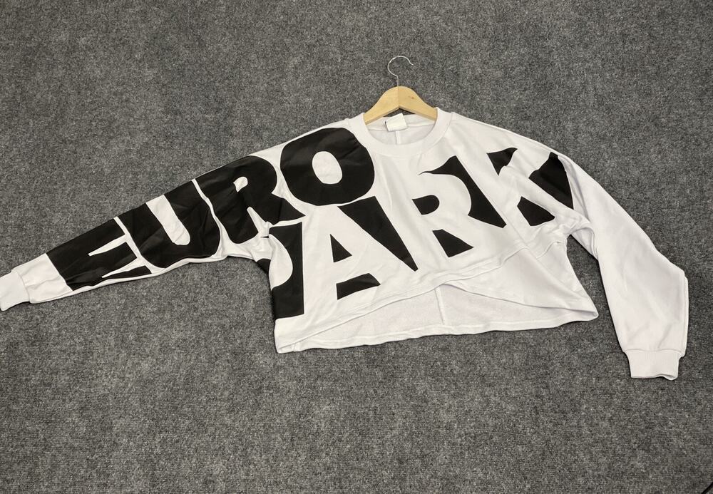 Euro Park Hoodie Womens Small Crop Oversized Sweatshirt White Pullover N6